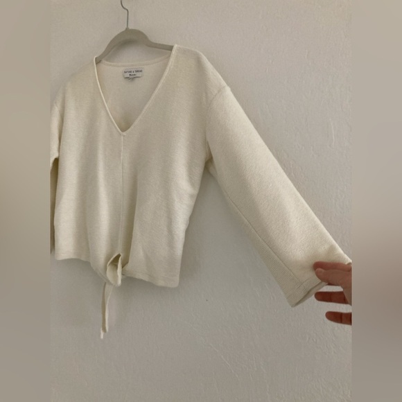 Madewell Texture & Thread White 3/4 Sleeve Long Sleeve Top Hip Length Tie Front - Picture 4 of 7